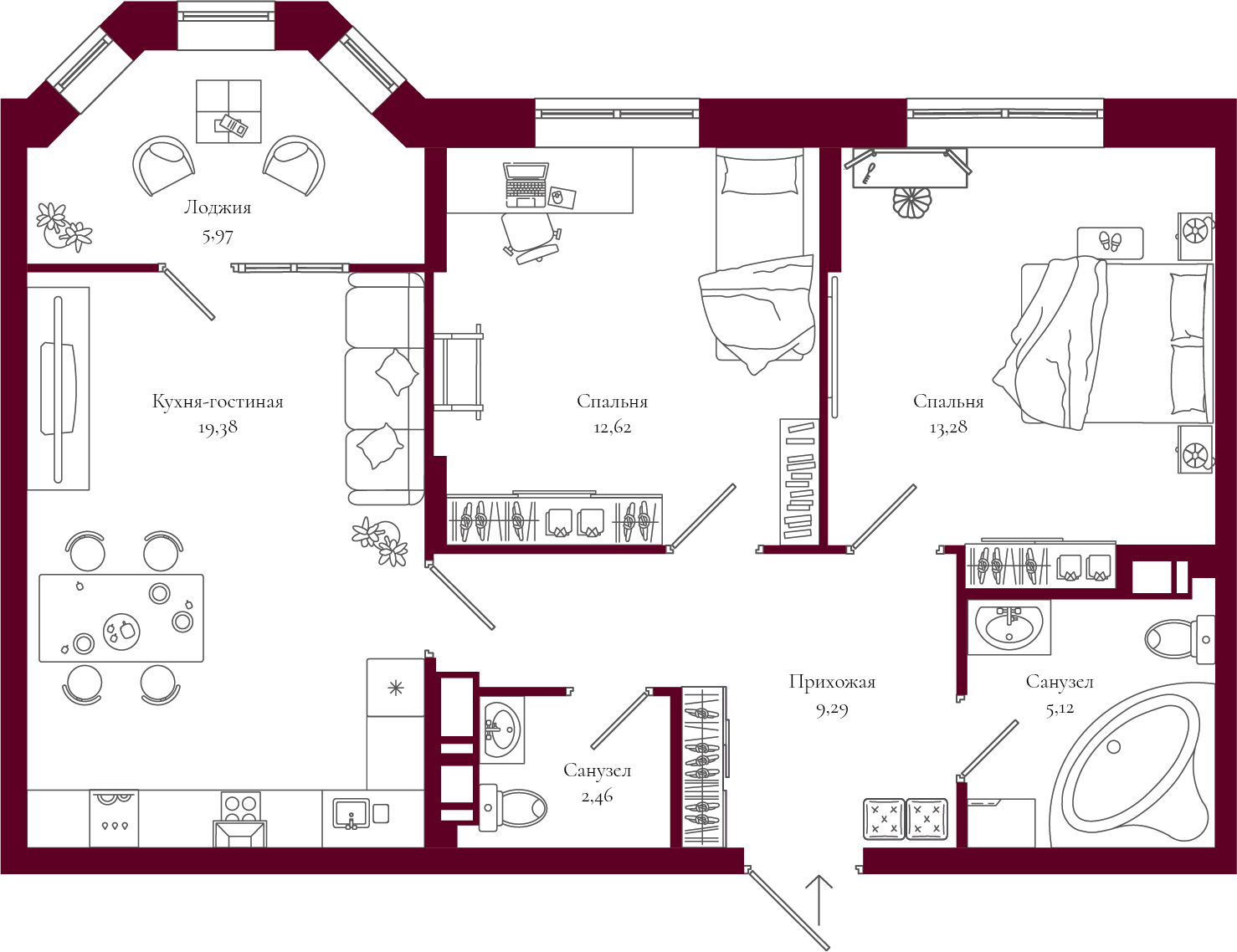 планировка квартиры 65 м2