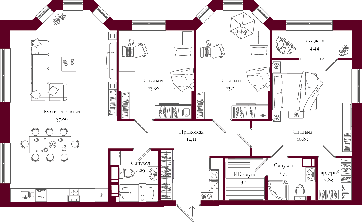 планировка квартиры 113 м2