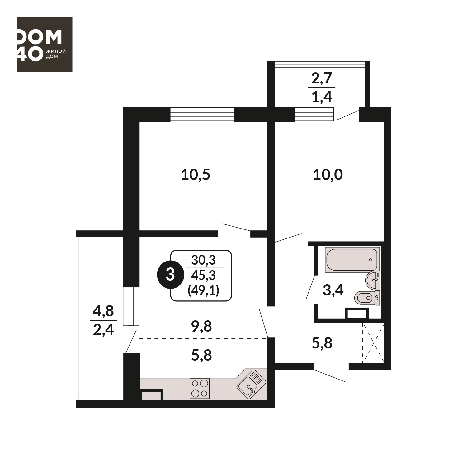 планировка квартиры 49 м2