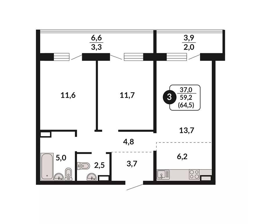 планировка квартиры 65 м2