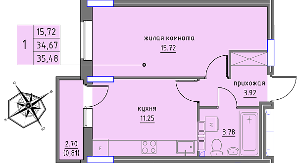 планировка квартиры 35 м2
