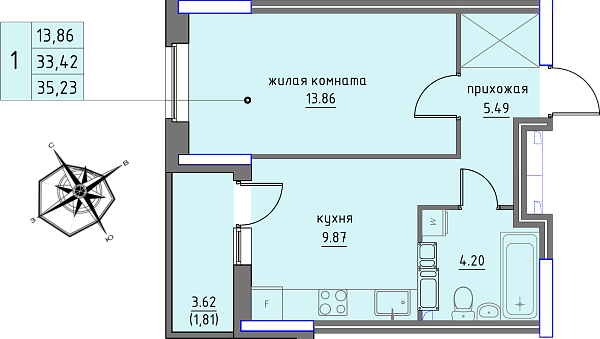 планировка квартиры 35 м2
