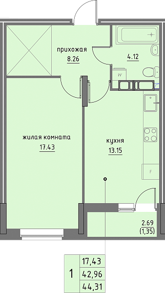 планировка квартиры 44 м2
