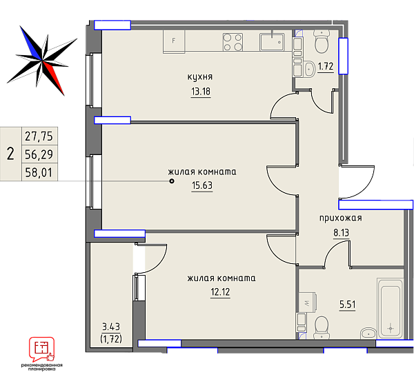 планировка квартиры 59 м2