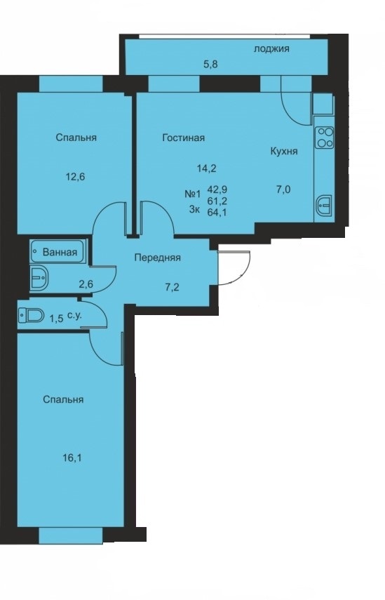 планировка квартиры 64 м2