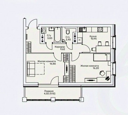 планировка квартиры 64 м2