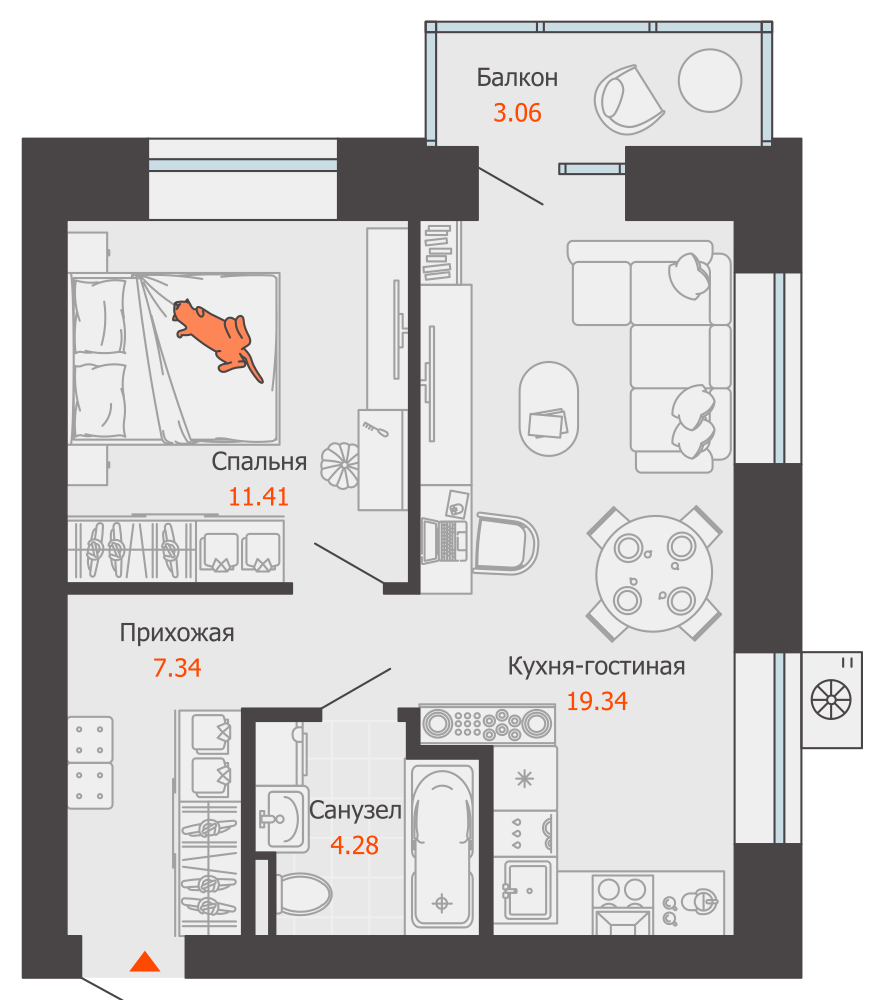 планировка квартиры 43 м2
