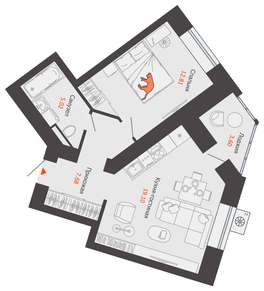 планировка квартиры 46 м2