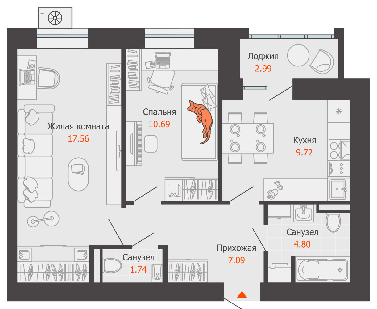 планировка квартиры 53 м2