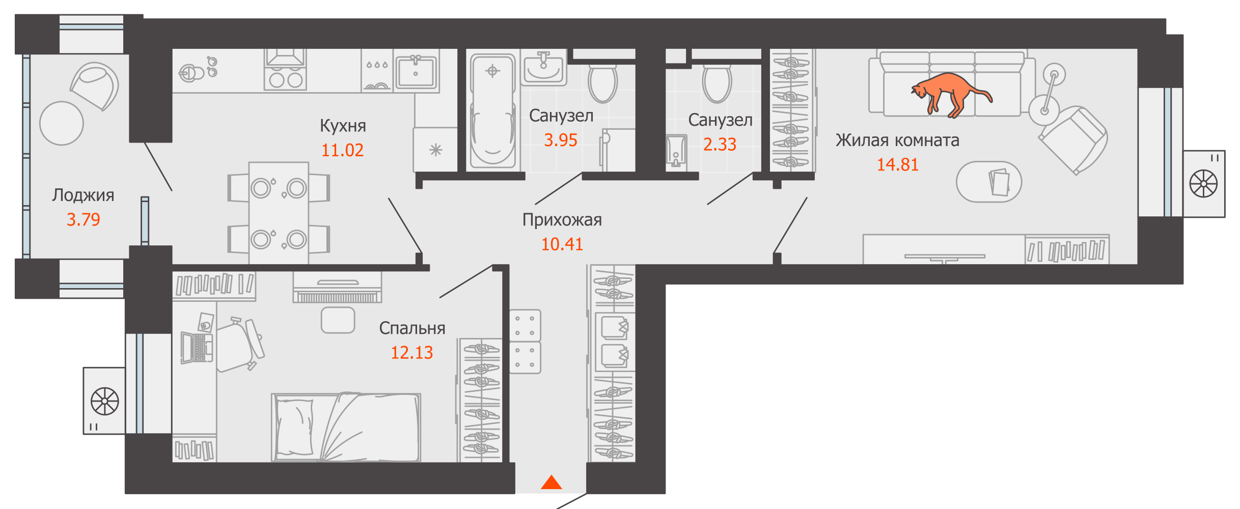 планировка квартиры 57 м2