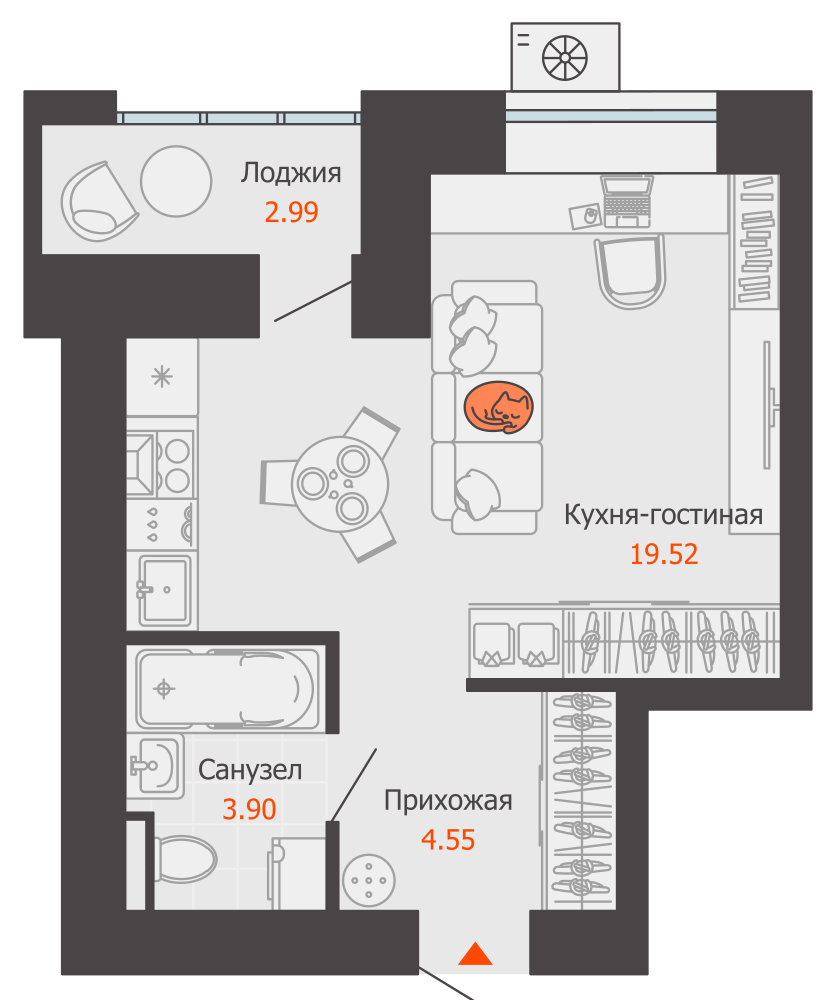 планировка квартиры 29 м2