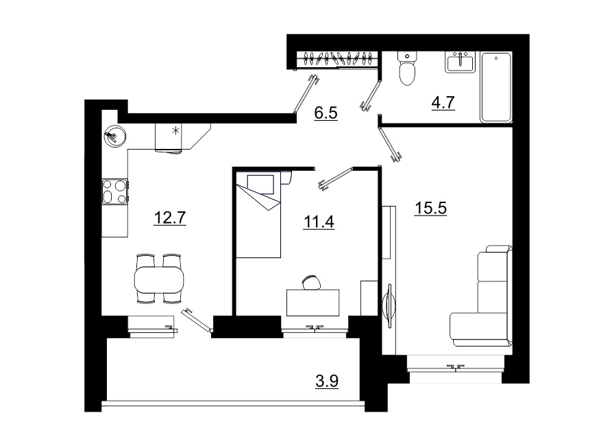 планировка квартиры 55 м2