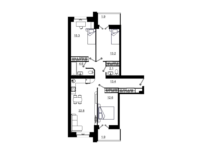 планировка квартиры 88 м2