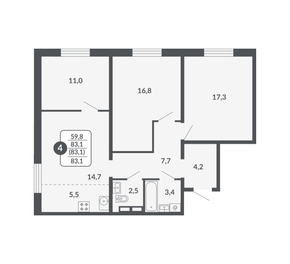 планировка квартиры 83 м2