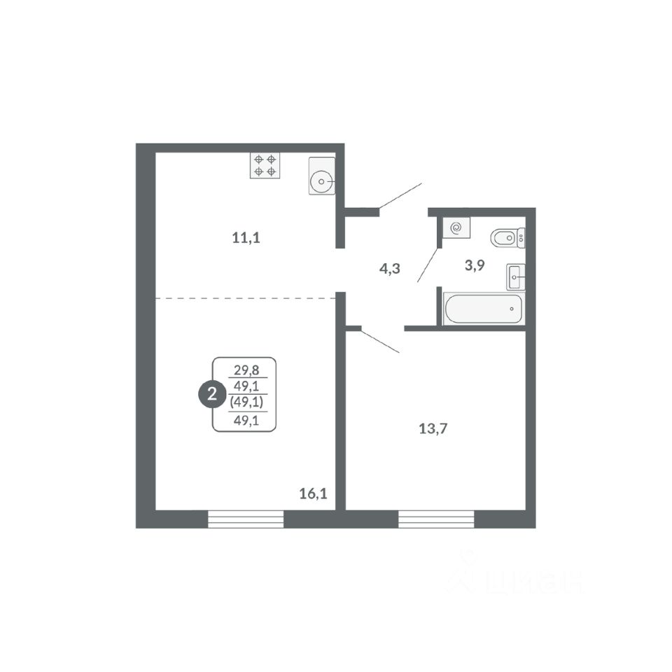 планировка квартиры 49 м2
