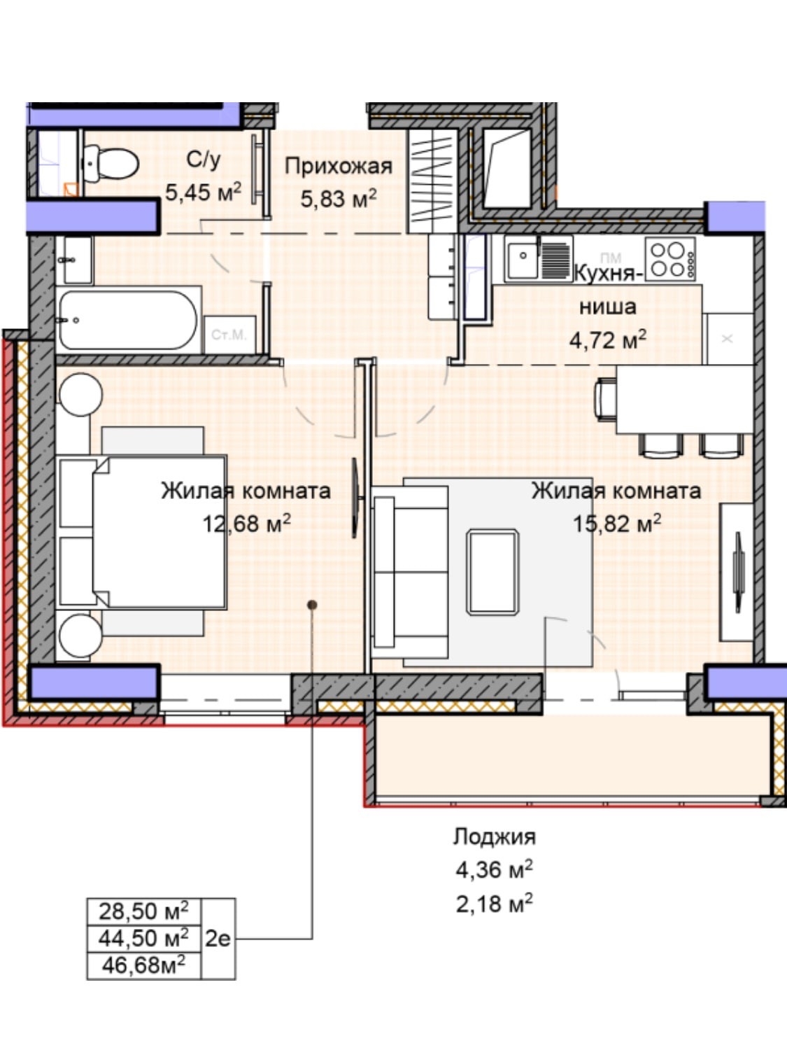 планировка квартиры 47 м2