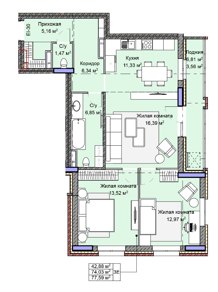 планировка квартиры 78 м2