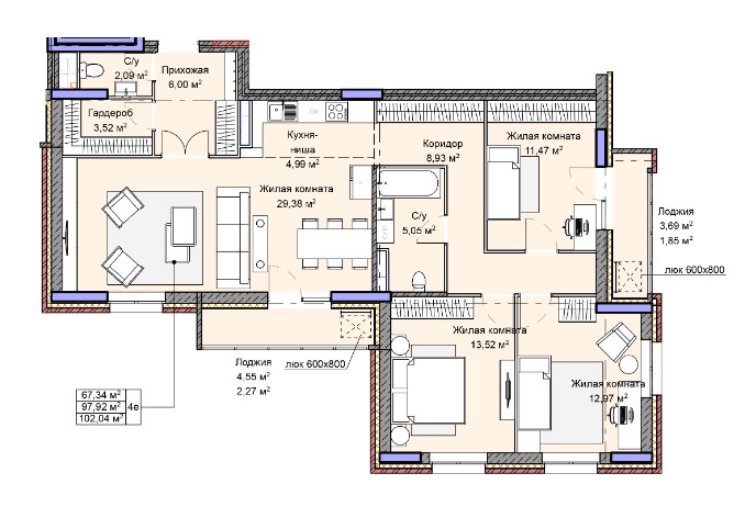 планировка квартиры 102 м2