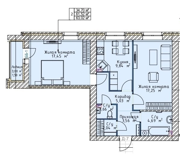 планировка квартиры 63 м2