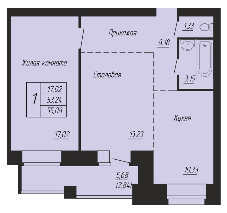 планировка квартиры 55 м2