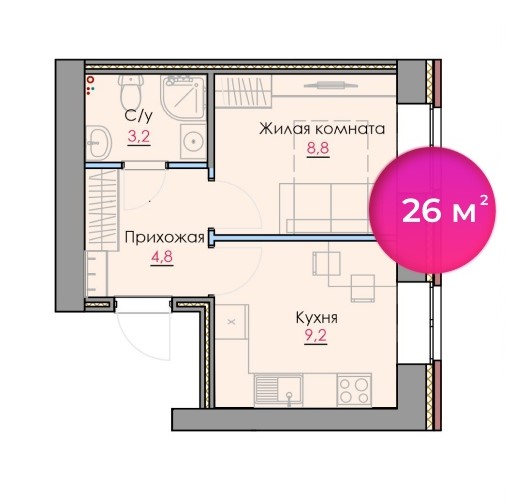 планировка квартиры 26 м2