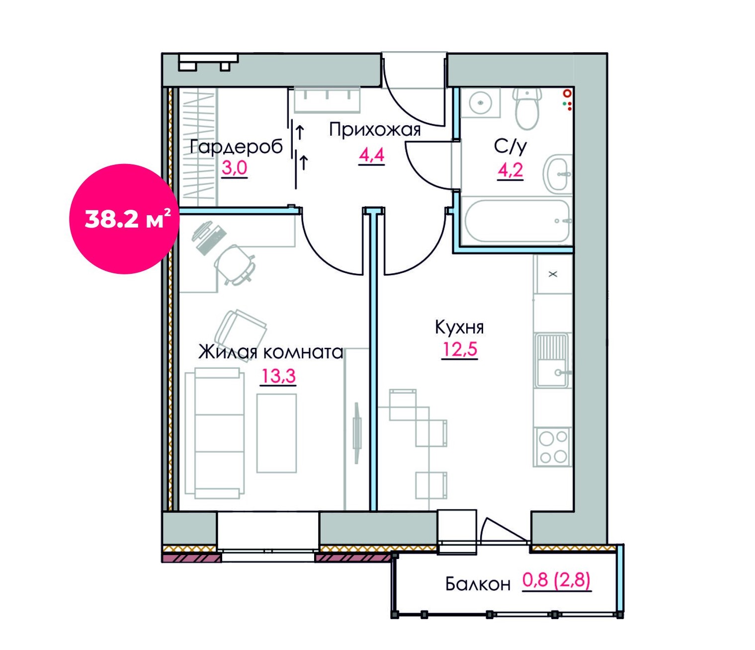 планировка квартиры 38 м2