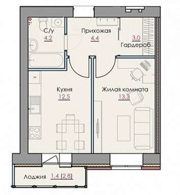 планировка квартиры 39 м2