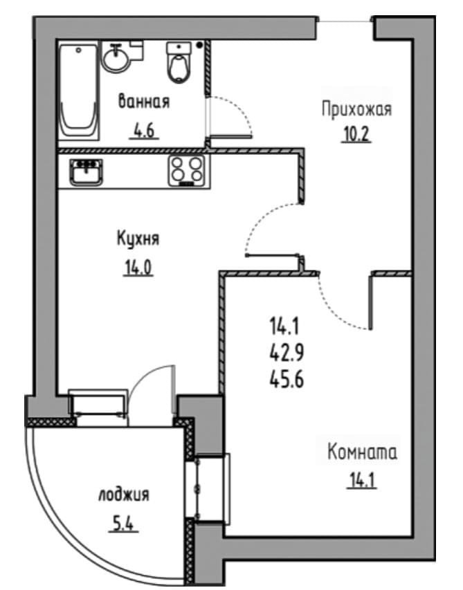 планировка квартиры 46 м2