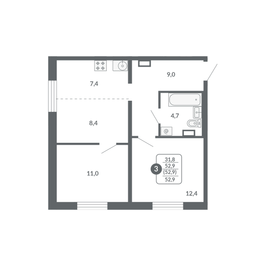 планировка квартиры 53 м2