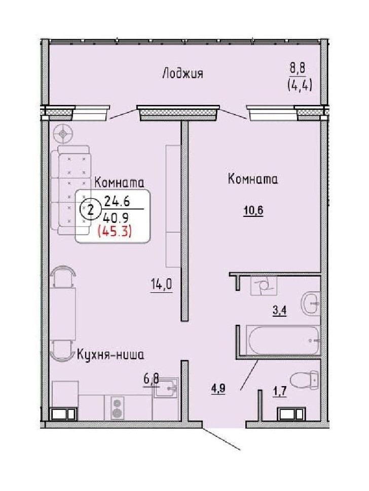 планировка квартиры 45 м2