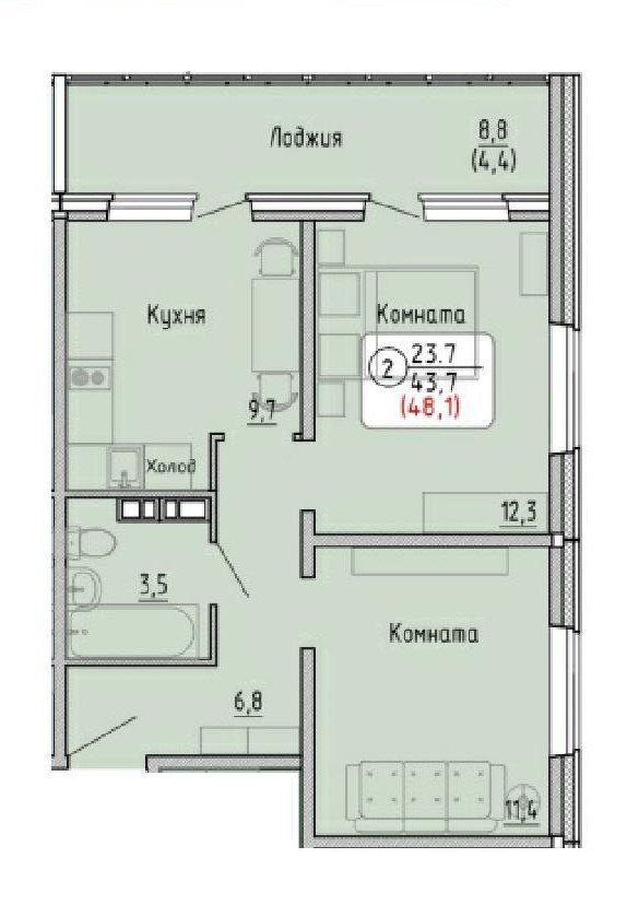 планировка квартиры 48 м2