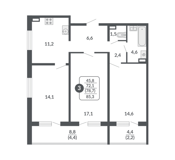 планировка квартиры 85 м2