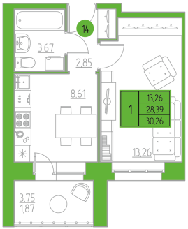 планировка квартиры 30 м2