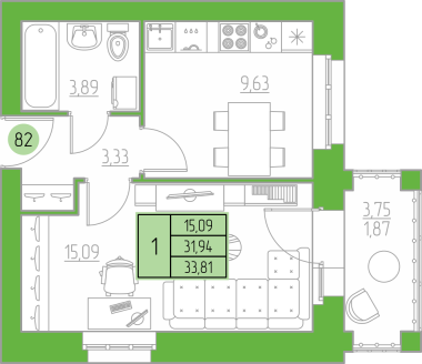 планировка квартиры 34 м2