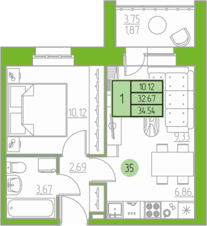 планировка квартиры 35 м2