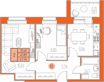планировка квартиры 48 м2