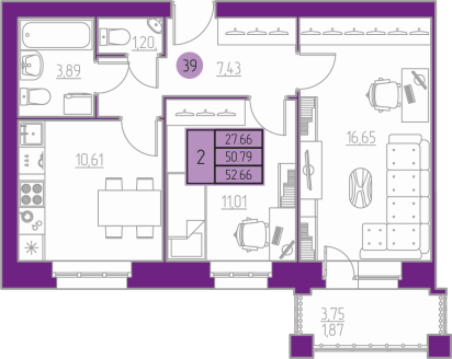 планировка квартиры 53 м2