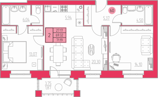 планировка квартиры 71 м2