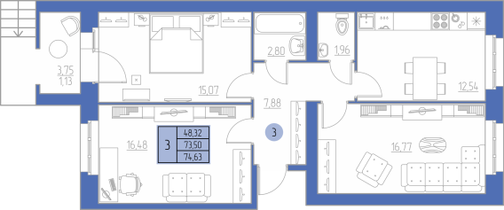 планировка квартиры 75 м2