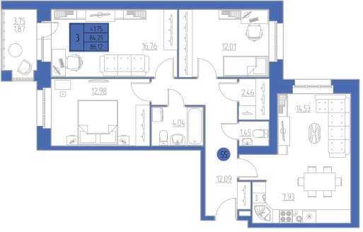 планировка квартиры 86 м2