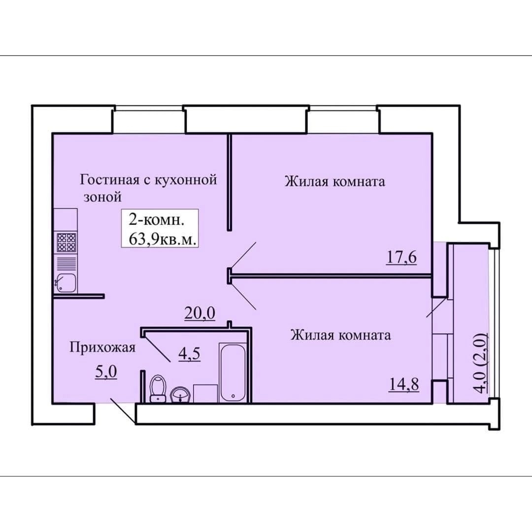 планировка квартиры 64 м2