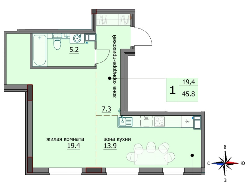 планировка квартиры 46 м2