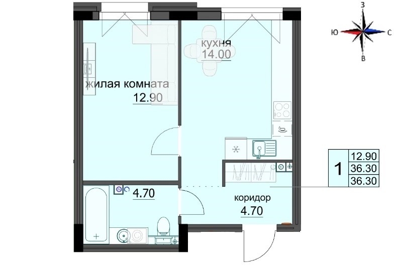 планировка квартиры 36 м2