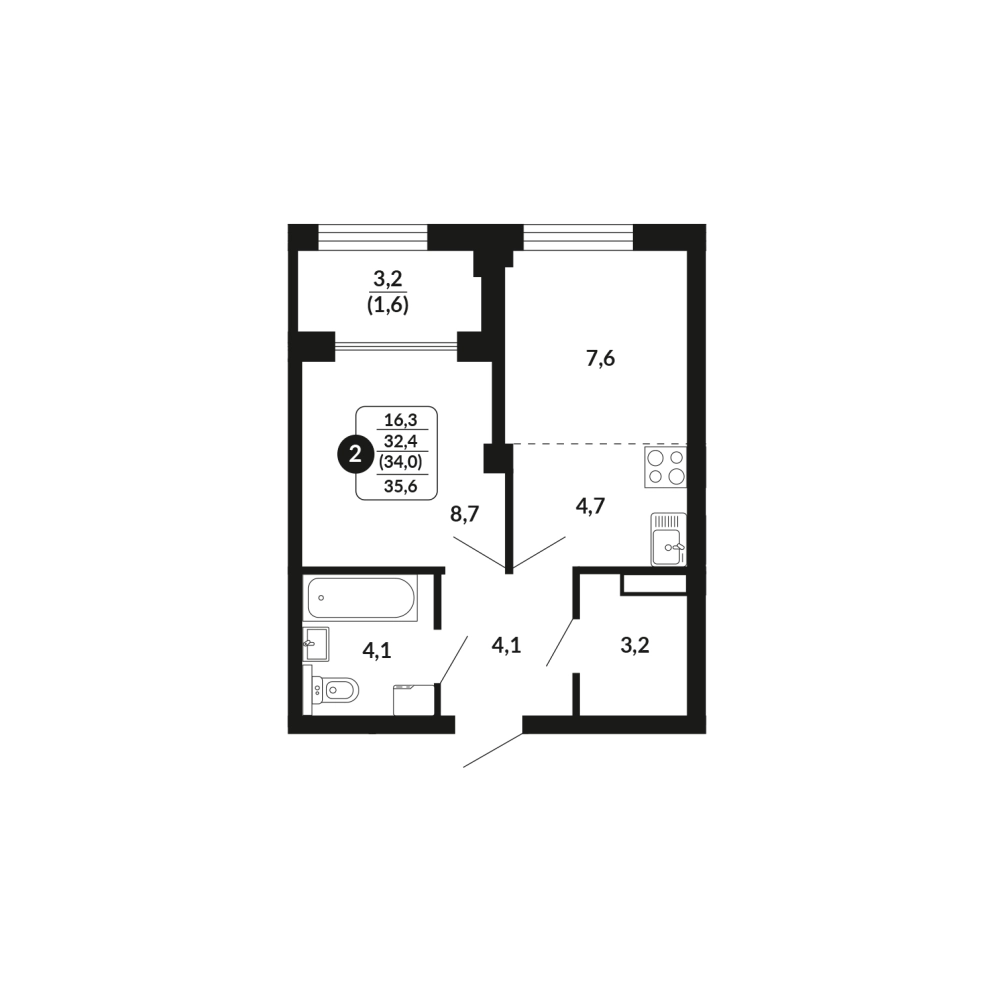планировка квартиры 34 м2