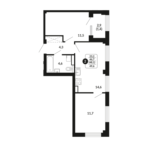 планировка квартиры 48 м2