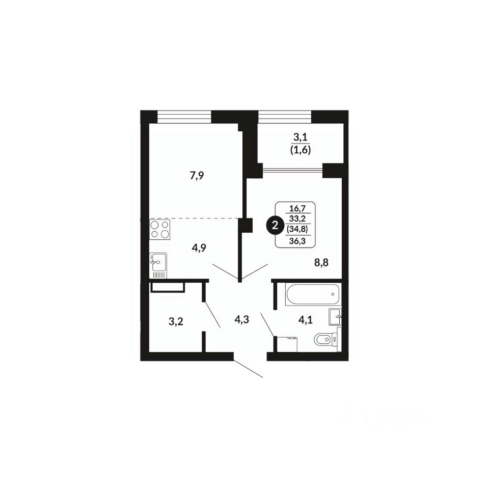 планировка квартиры 35 м2