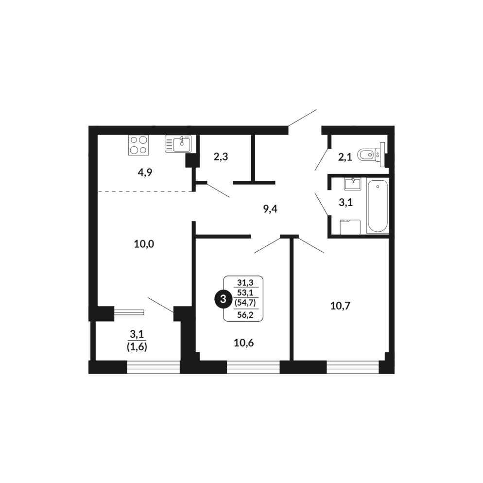 планировка квартиры 54 м2