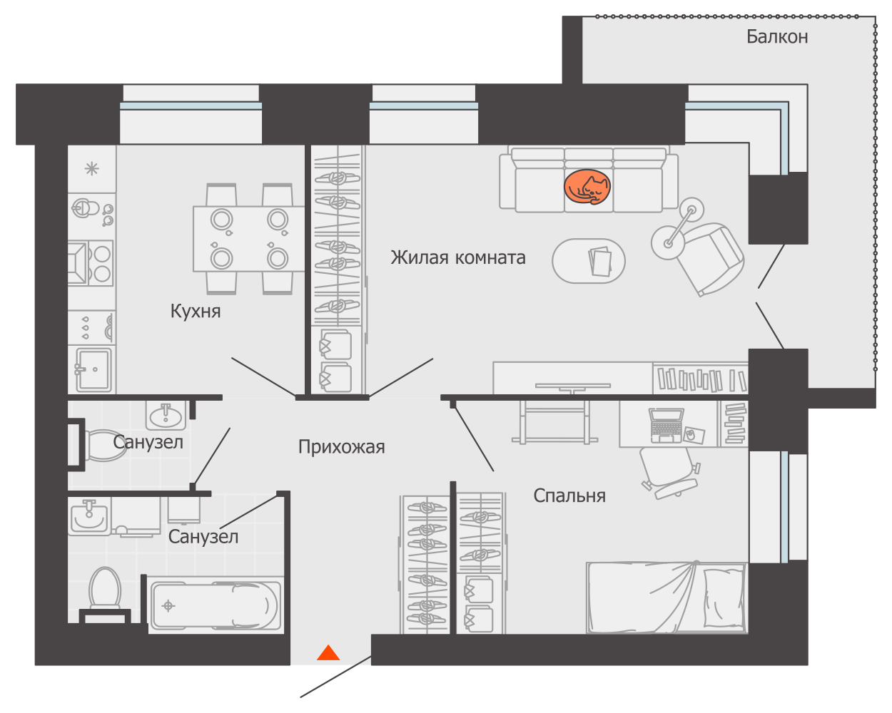 планировка квартиры 53 м2