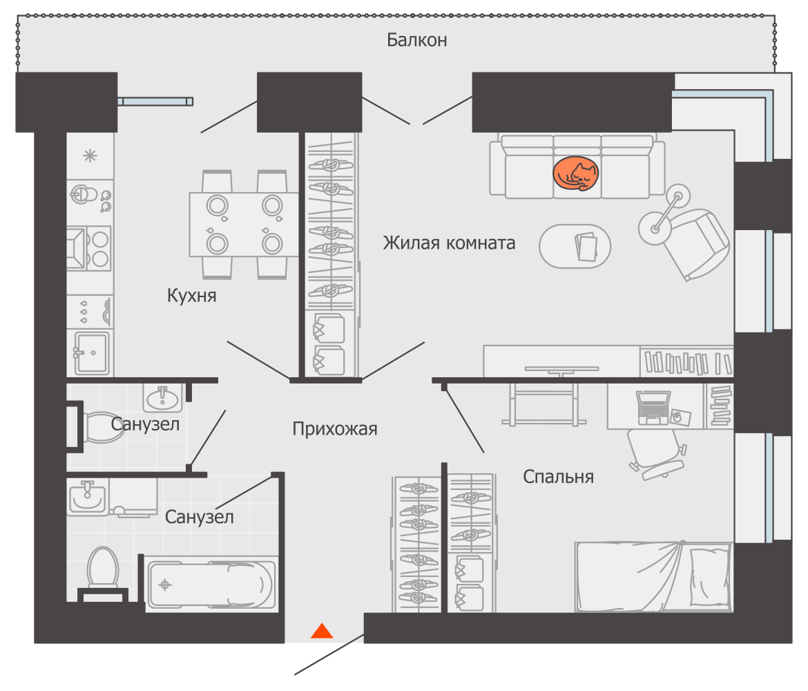 планировка квартиры 53 м2