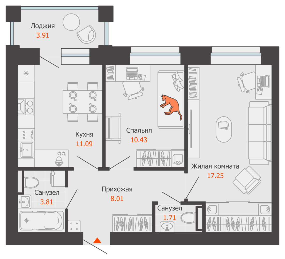 планировка квартиры 54 м2